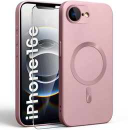 Θήκη για iPhone 16E, ColorMag, για MagSafe, ροζ + γυαλί 9H, μετριασμένο