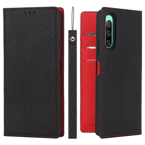 Θήκη για Sony Xperia 10 IV 5G, Wallet Litchi Leather, μαύρη