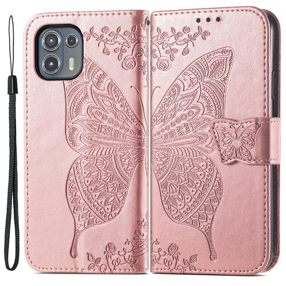 Θήκη με πτερύγιο για Motorola Edge 20 Lite, Butterfly, ροζ rose gold