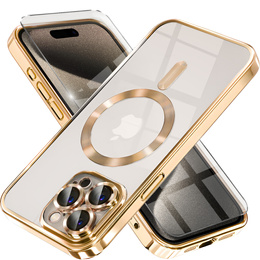 Θήκη για iPhone 15 Pro Max, Electro MagSafe, χρυσή + Γυαλί για την οθόνη