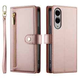 Θήκη με πτερύγιο για Samsung Galaxy S25 Edge, Wallet Zipper Pocket, ροζ