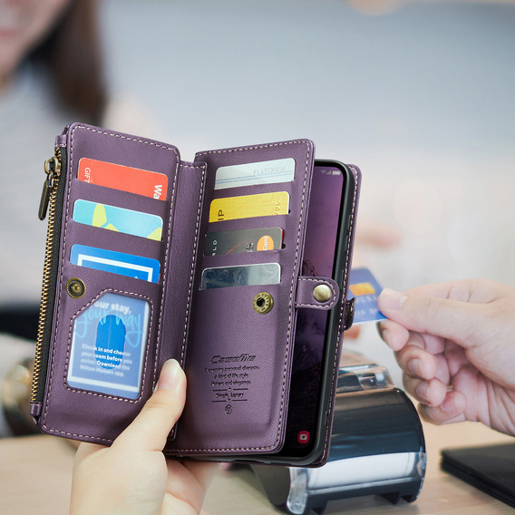 Θήκη με πτερύγιο για Samsung Galaxy A17 5G, πορτοφόλι με κλειδαριά και ιμάντες - μοβ