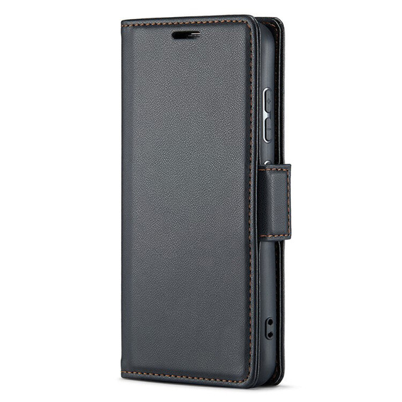 Θήκη για Realme 14 Pro+ 5G, ERBORD Glossy Litchi, πορτοφόλι με πτερύγιο, μαύρη