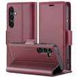 Θήκη για Samsung Galaxy S25, ERBORD Glossy Litchi, πορτοφόλι με πτερύγιο, κόκκινη