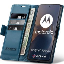 Θήκη για Motorola Edge 60 / 60 Fusion, ERBORD Glossy Litchi, πορτοφόλι με πτερύγιο, μπλε