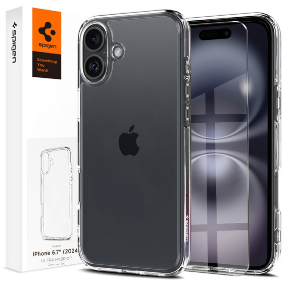 θήκη Spigen για iPhone 16 Plus, Ultra Hybrid, διαφανής + μετριασμένο γυαλί 9H