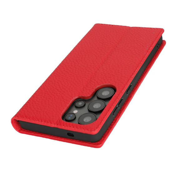 Θήκη με πτερύγιο για Samsung Galaxy S25 Ultra, Litchi Skin Grain, κόκκινη