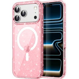 Θήκη για iPhone 17 Pro, για MagSafe, glitter, διάφανο ροζ