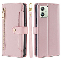 Θήκη με πτερύγιο για Motorola Moto G54 5G, Wallet Zipper Pocket, ροζ