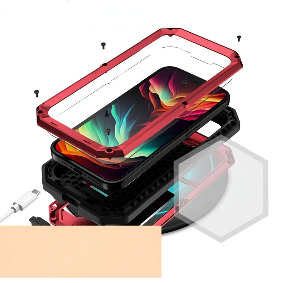 Θήκη για iPhone 15 Pro, R-JUST CamShield Slide, θωρακισμένη, κόκκινη / μαύρη