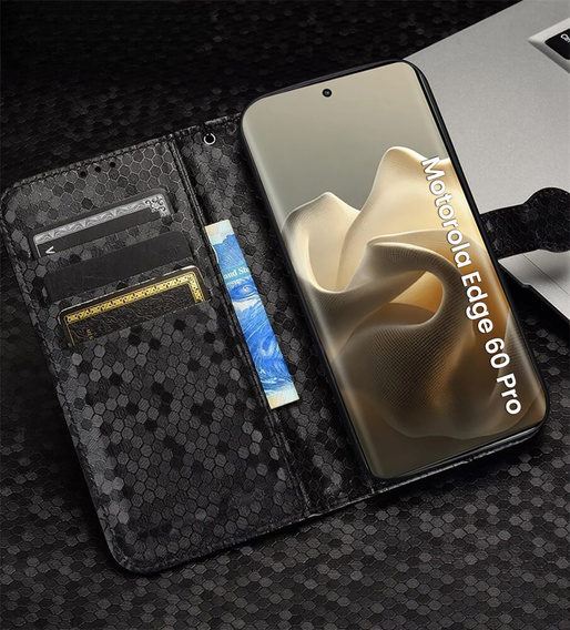 θήκη πτερύγιο για Motorola Edge 60 Pro, Wallet Rhombus, μαύρη