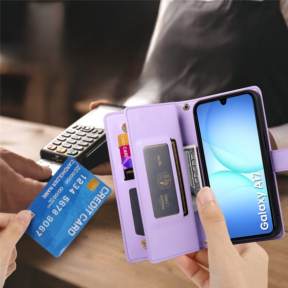 Πορτοφόλι φερμουάρ τσέπη flip υπόθεση για Samsung Galaxy A17 5G, πορτοφόλι φερμουάρ τσέπη, μοβ