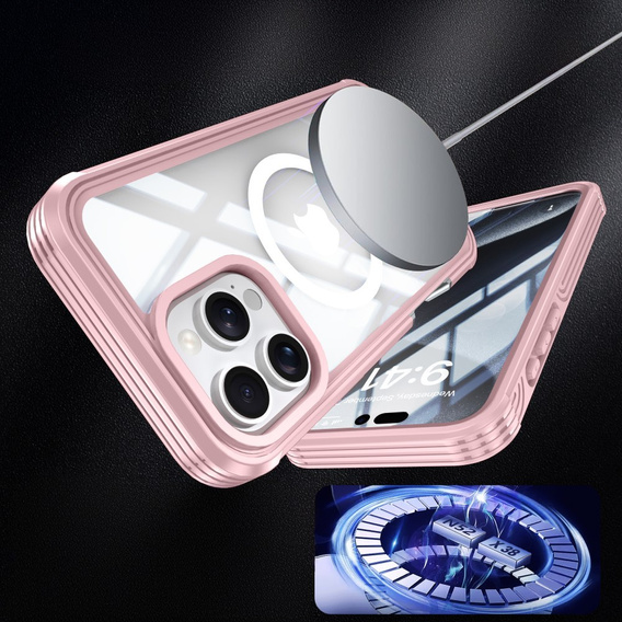 Θήκη για iPhone 16 Pro, Shockproof, με γυαλί, για MagSafe, ροζ
