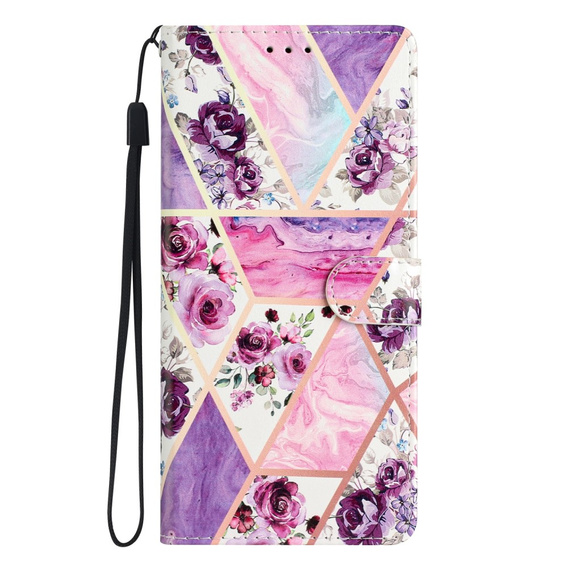 Θήκη με πτερύγιο για Xiaomi Redmi Note 12S, Wallet, marble & flowers, ροζ