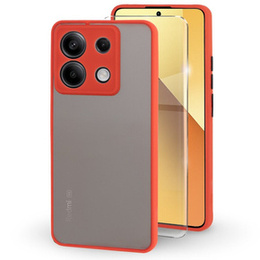 Θήκη σιλικόνης για Xiaomi Redmi Note 13 5G, με προστασία κάμερας, διαφανές / κόκκινο + Tempered Glass 9H