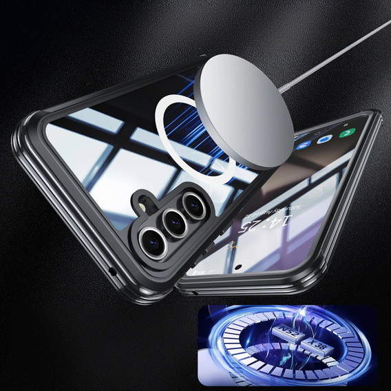 Θήκη για Samsung Galaxy S24 FE, Shockproof, με γυαλί, για MagSafe, μαύρη