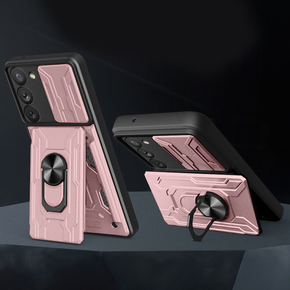 Θωρακισμένη θήκη για Samsung Galaxy S23, Camera Slide Card Slot, ροζ rose gold