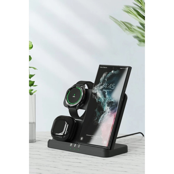 Ασύρματο φορτιστή 3 σε 1 QI γρήγορο για Samsung S25 S24 S23 Galaxy Watch Buds Σταθμός μαύρο