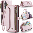 θήκη CASEME για Samsung Galaxy S25 FE, RFID Leather Wallet, με λουράκι ώμου, ροζ