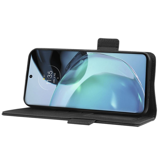Θήκη με πτερύγιο για Motorola Moto G72, Wallet Litchi Magnet, μαύρη