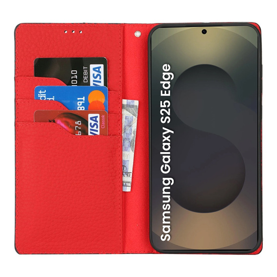 Θήκη με πτερύγιο για Samsung Galaxy S25 Edge, Litchi Skin Grain, μαύρη