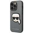 Karl Lagerfeld Θήκη για iPhone 14 Pro, Saffiano Karl's Head Patch, ασημένια