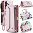 θήκη CASEME για Samsung Galaxy A55 5G, RFID Leather Wallet, με λουράκι ώμου, ροζ
