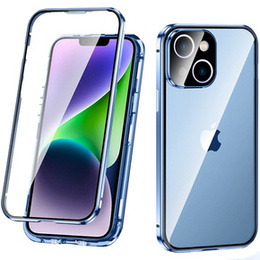 θήκη για το iPhone 14, Magnetic Dual Glass, μπλε