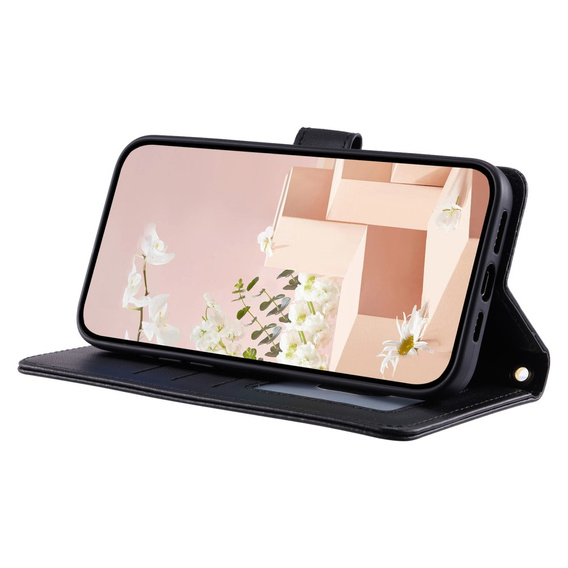 θήκη πτερύγιο για iPhone 16, Rhombus Crossbody Leather, μαύρη