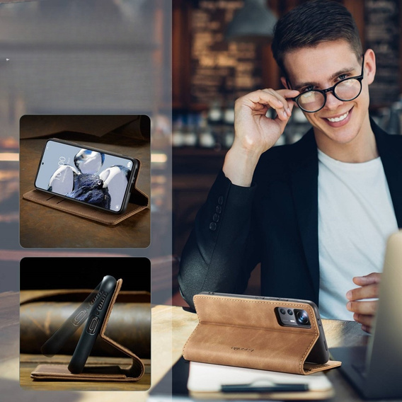 θήκη CASEME για Xiaomi 12T / 12T Pro, Leather Wallet Case, καφέ
