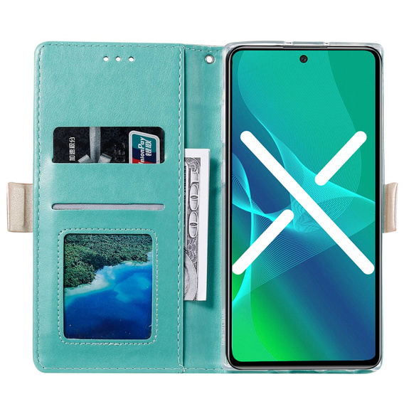 θήκη πτερύγιο για Samsung Galaxy A53 5G, Wallet Pocket Zipper Lace, πράσινη