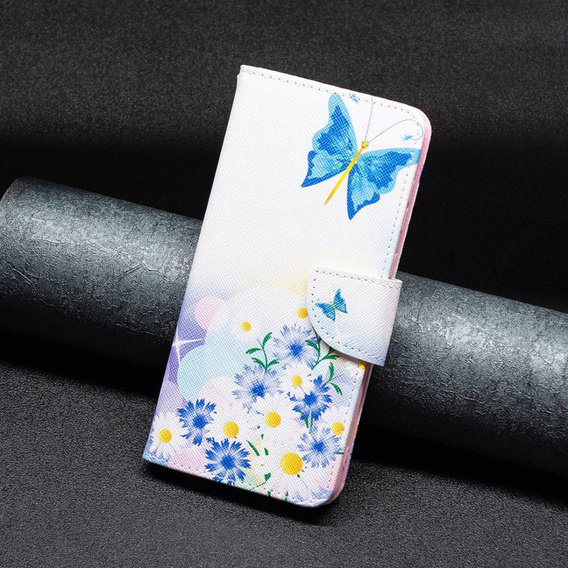 Θήκη με πτερύγιο για OPPO A57 / A57s, Wallet, butterfly & flowers, λευκή