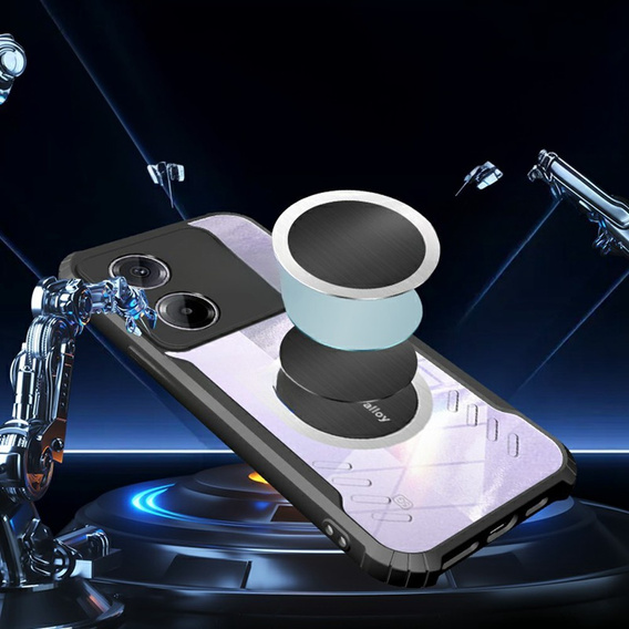 Θήκη για Xiaomi Poco M7 Pro 5G, με μαγνητική πλάκα, διαφανής / μαύρη