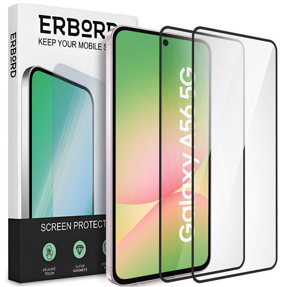 2x Μετριασμένο γυαλί ERBORD 3D για Samsung Galaxy A56 5G πλήρης οθόνη
