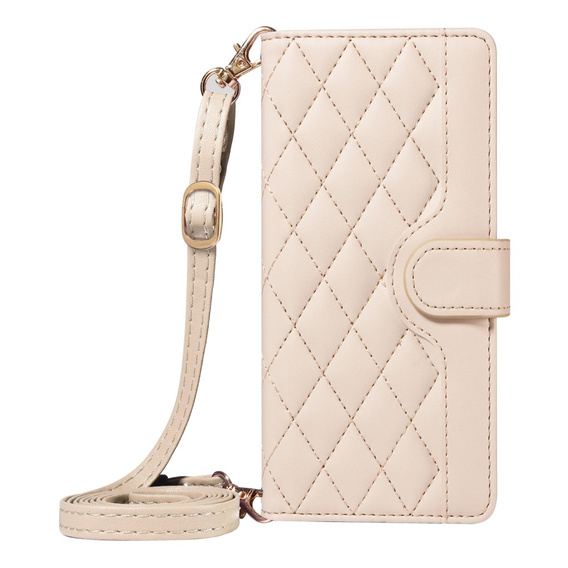 θήκη πτερύγιο για Motorola Edge 50 Neo / Motorola ThinkPhone 25, Rhombus Crossbody Leather, μπεζ