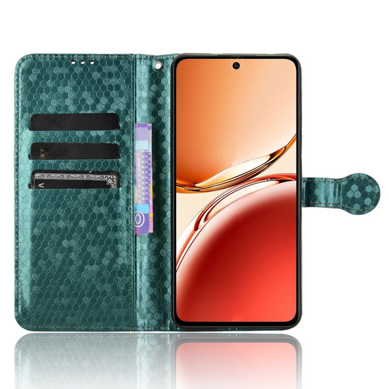 θήκη πτερύγιο για Oppo Reno 12FS / 12F, Wallet Rhombus, πράσινη