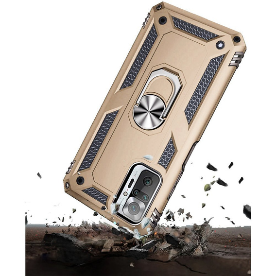 θωρακισμένη θήκη για Xiaomi Redmi Note 10 Pro, Nox Case Ring, χρυσή