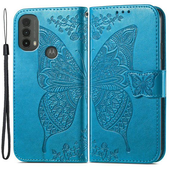 Θήκη με πτερύγιο για Motorola Moto E40/E30/E20, Butterfly, μπλε