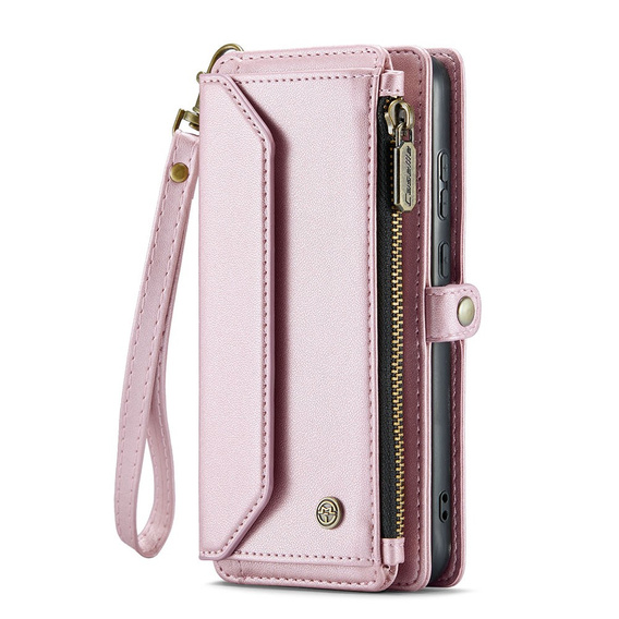 θήκη CASEME για Samsung Galaxy A55 5G, RFID Leather Wallet, με λουράκι ώμου, ροζ