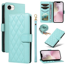 θήκη πτερύγιο για iPhone 16E, Rhombus Crossbody Leather, πράσινη