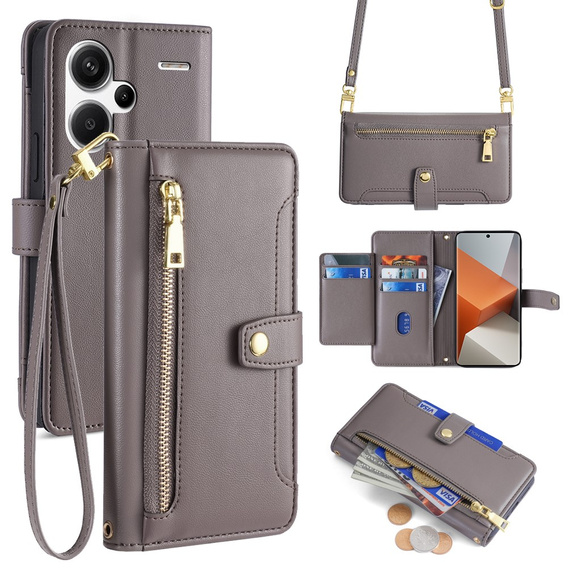 Θήκη με πτερύγιο για Xiaomi Redmi Note 13 Pro+, Wallet Zipper Pocket, γκρι