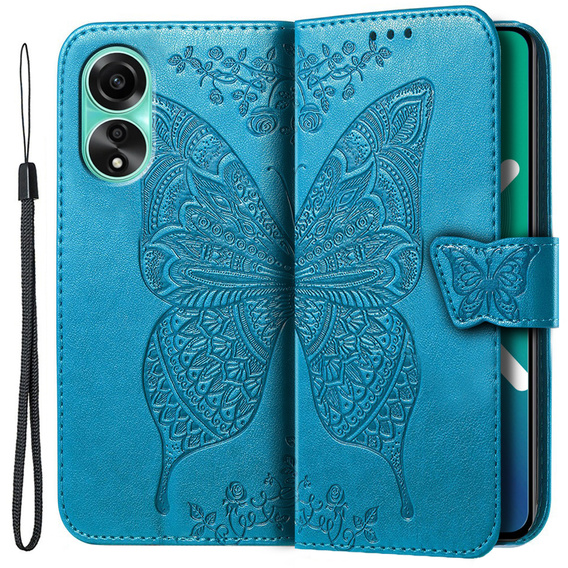 Θήκη με πτερύγιο για Oppo A98 5G, Butterfly, μπλε