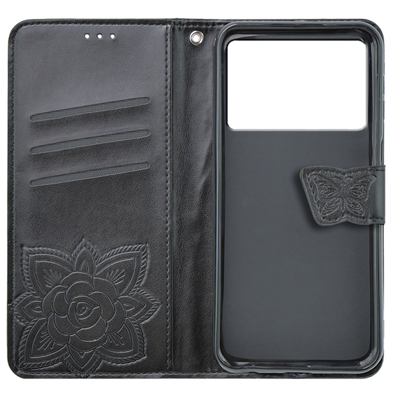 Θήκη με πτερύγιο για Xiaomi Poco X6 Pro 5G, Butterfly, μωβ