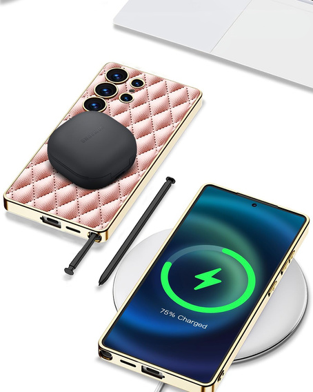 Θήκη για Samsung Galaxy S25 Ultra, Leather Rhombus, ροζ