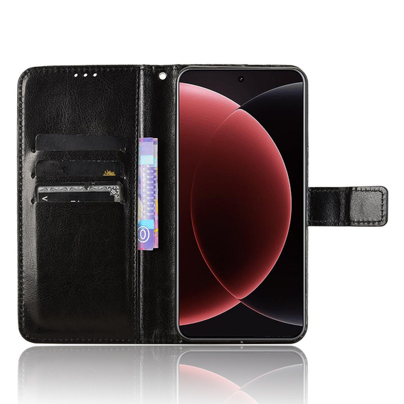 Θήκη με πτερύγιο για Xiaomi 15 Ultra, Crazy Horse Wallet, μαύρη