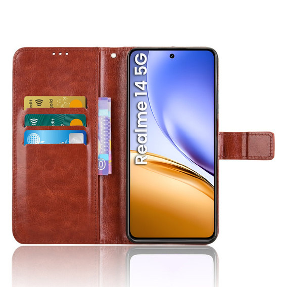 Θήκη με πτερύγιο για Realme 14 5G / Realme 14T 5G, Crazy Horse Wallet, καφέ