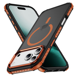 Ματ θήκη για iPhone 17 Pro, θωρακισμένη, για MagSafe, καπνιστή με πορτοκαλί πλευρές