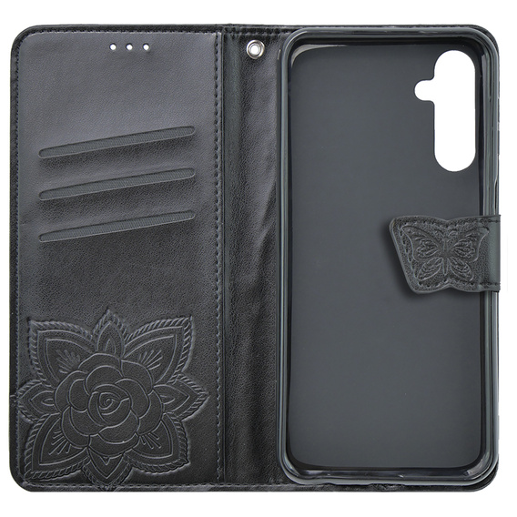 Θήκη με πτερύγιο για Samsung Galaxy M34 5G, Butterfly, μαύρη