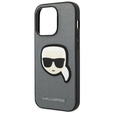 Karl Lagerfeld Θήκη για iPhone 14 Pro Max, Saffiano Karl's Head Patch, ασημένια