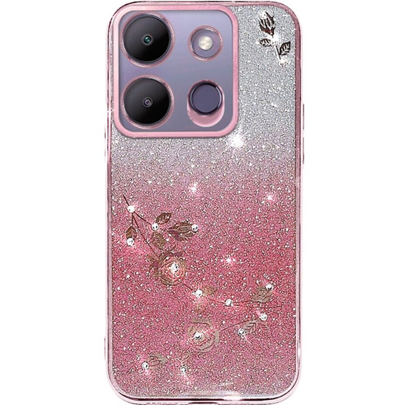 Θήκη για Infinix Smart 7 4G, Glitter Flower, ροζ rose gold